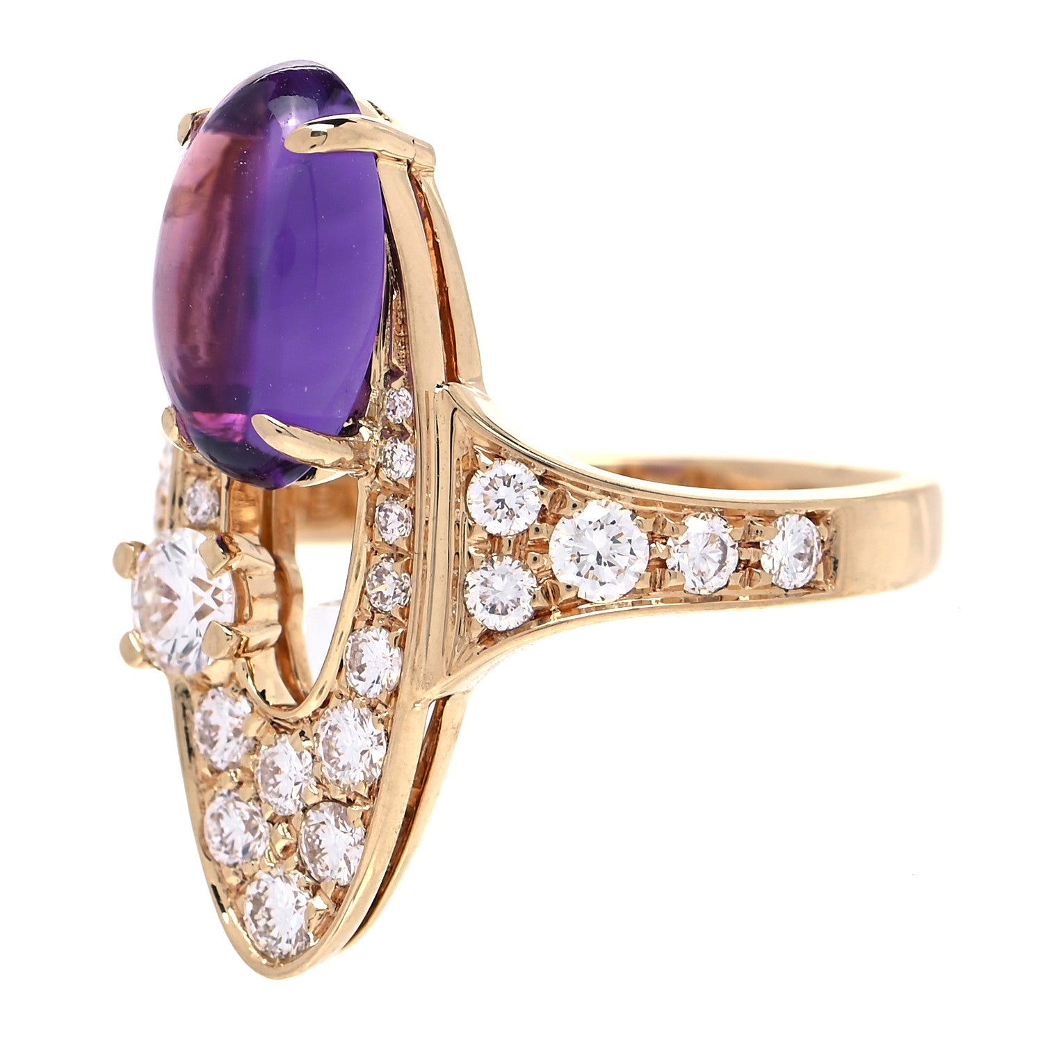 Bulgari 18K Yellow Gold Diamond Amethyst Elisia Ring 53 6.5 4 of 7
