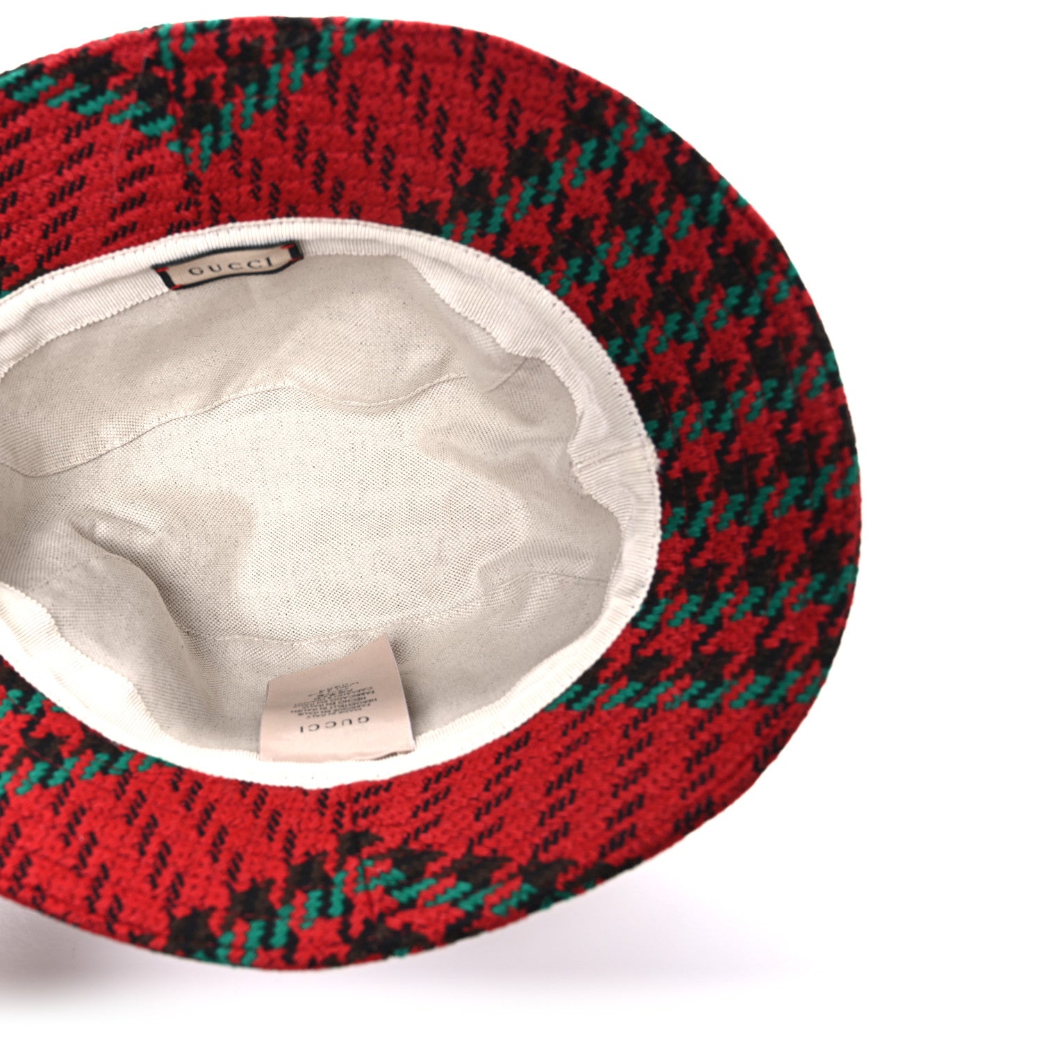 Gucci Tweed Wool Houndstooth Interlocking G Bucket Hat M Red Green