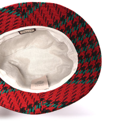 Gucci Tweed Wool Houndstooth Interlocking G Bucket Hat M Red Green 7 of 8