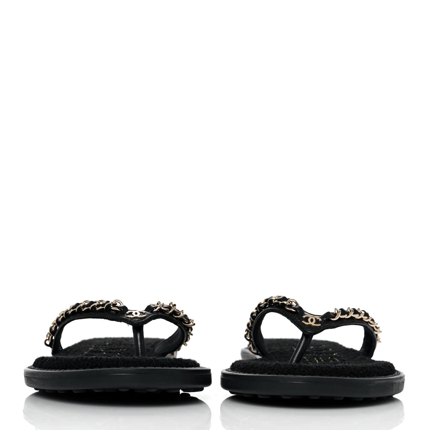 Lambskin CC Chain Thong Sandals 36 Black