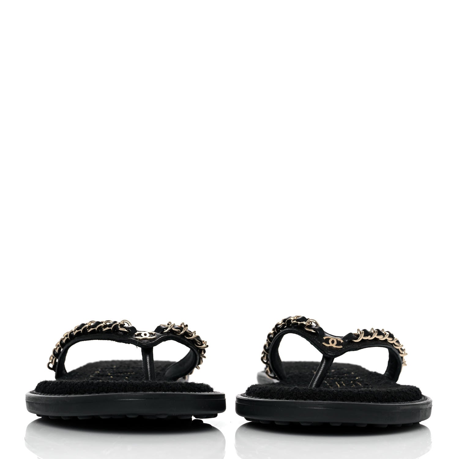 Chanel Lambskin CC Chain Thong Sandals 36 Black 2 of 9