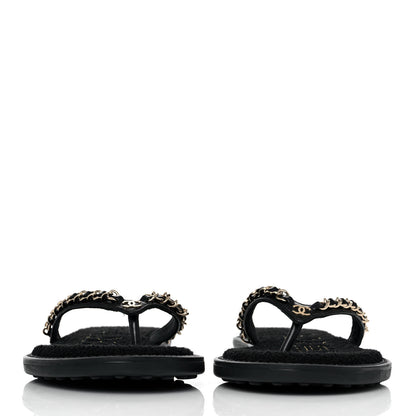 Chanel Lambskin CC Chain Thong Sandals 36 Black 2 of 9