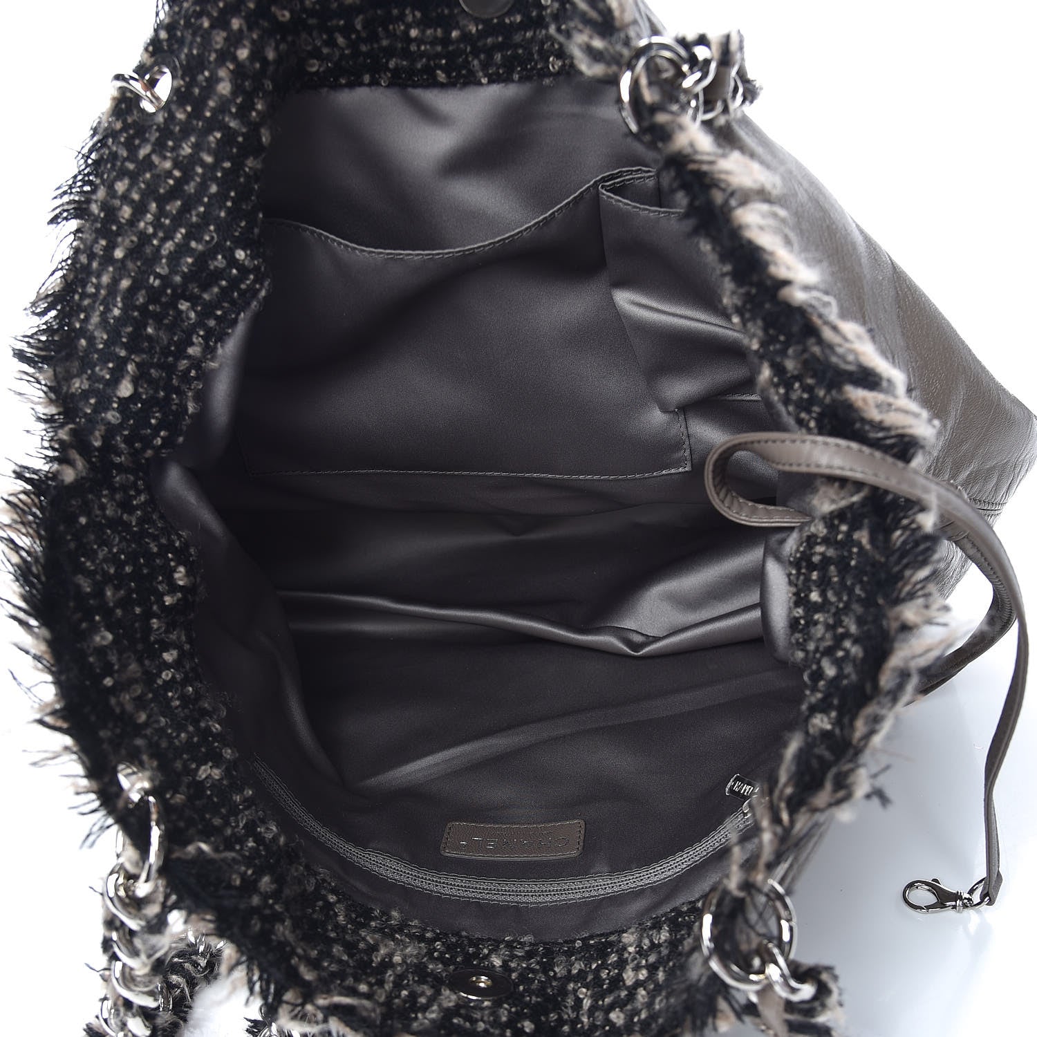 Chanel Tweed Lambskin Drawstring Tweedy Tote Taupe 7 of 10