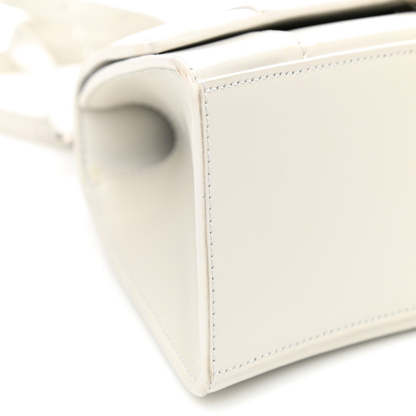 Shiny Box Calfskin Small Hourglass Top Handle Bag Chalky White
