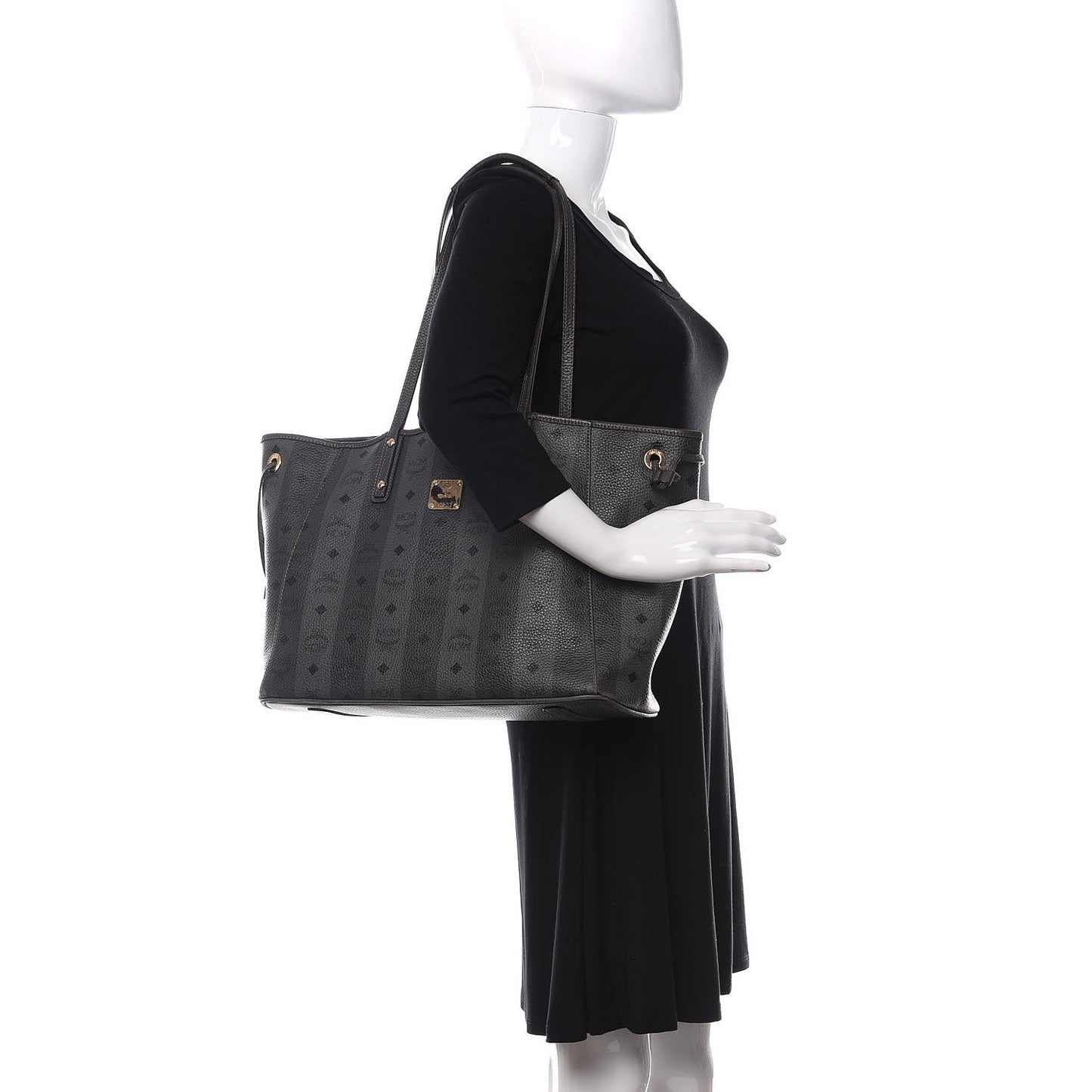 Striped Visetos Medium Liz Reversible Shopper Tote Phantom Grey