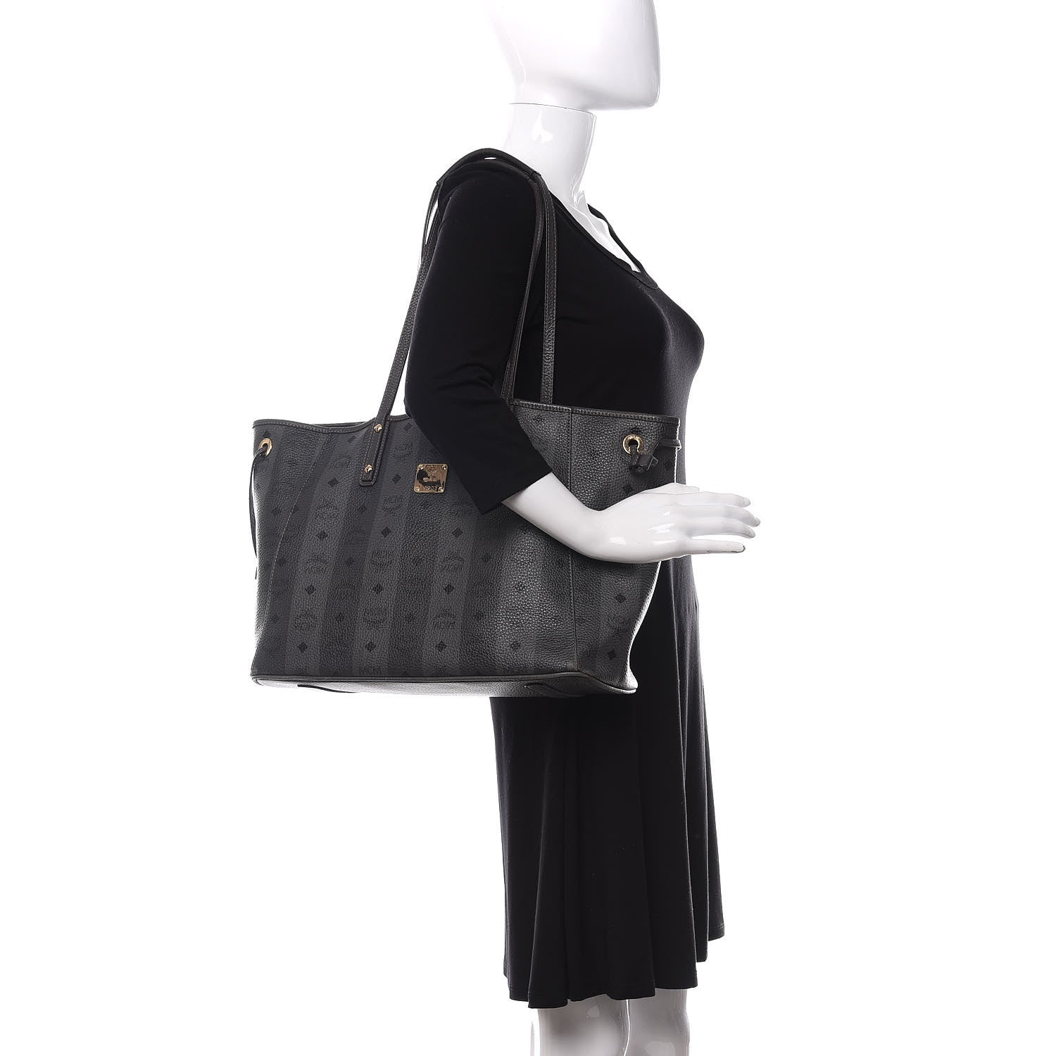 MCM Striped Visetos Medium Liz Reversible Shopper Tote Phantom Grey 2 of 10