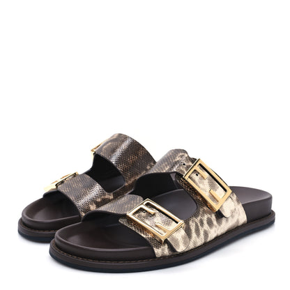 Fendi Vitello Karung Effect Fendi Feel Buckled Slide Sandals 37 Beige Brown 3 of 9