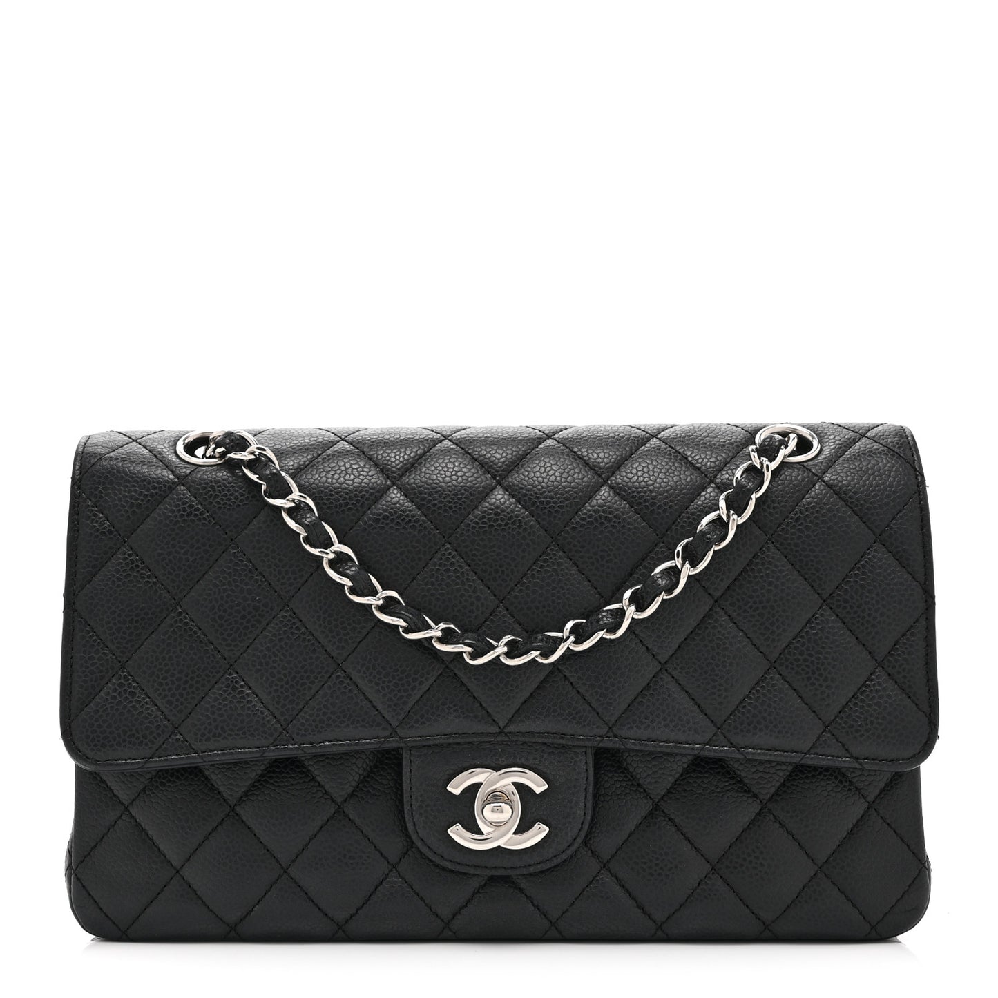 Caviar Quilted Medium Double Flap Black