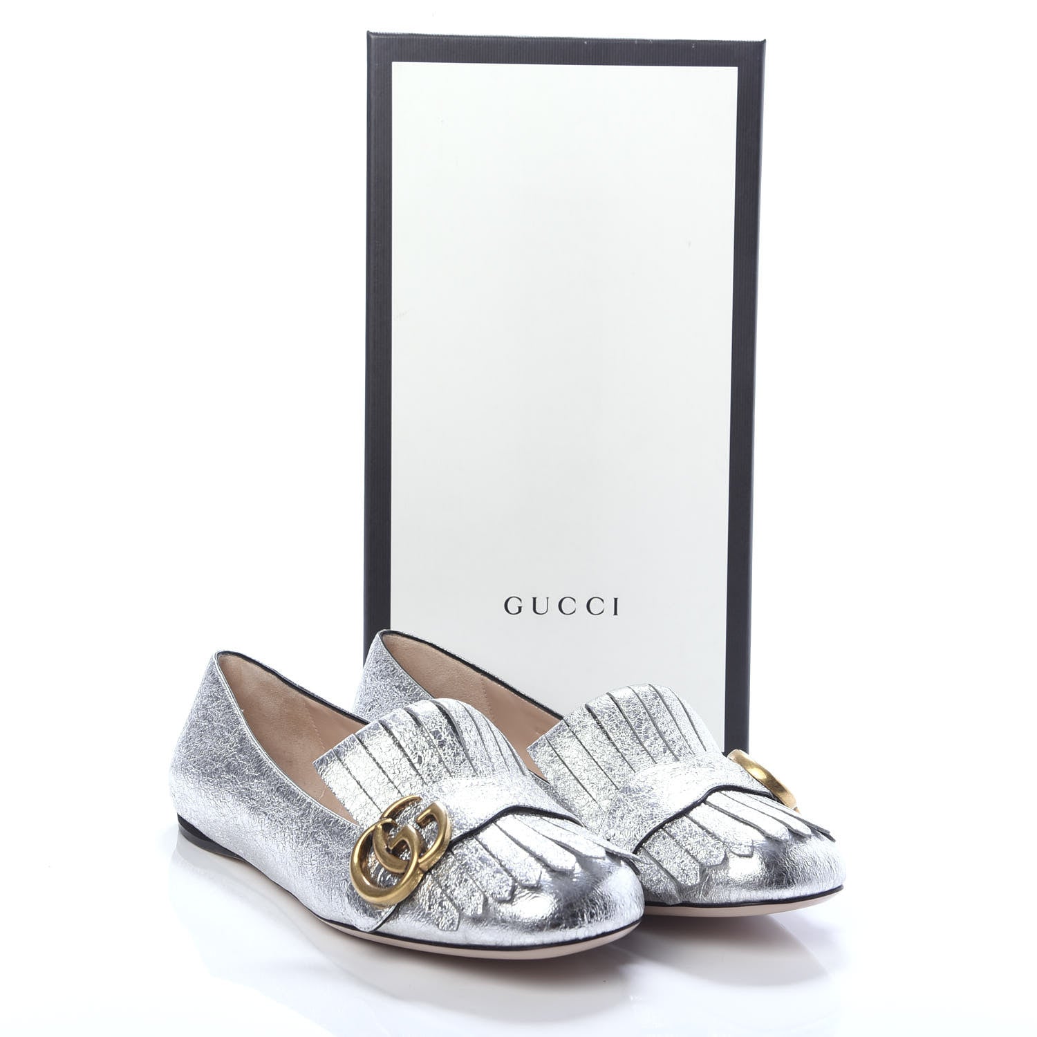 Gucci Galassia GG Marmont Fringe Flats 38 Argento 9 of 9