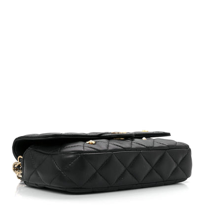 Chanel Lambskin Quilted Charm Flap Phone Holder With Chain Black 4 of 14