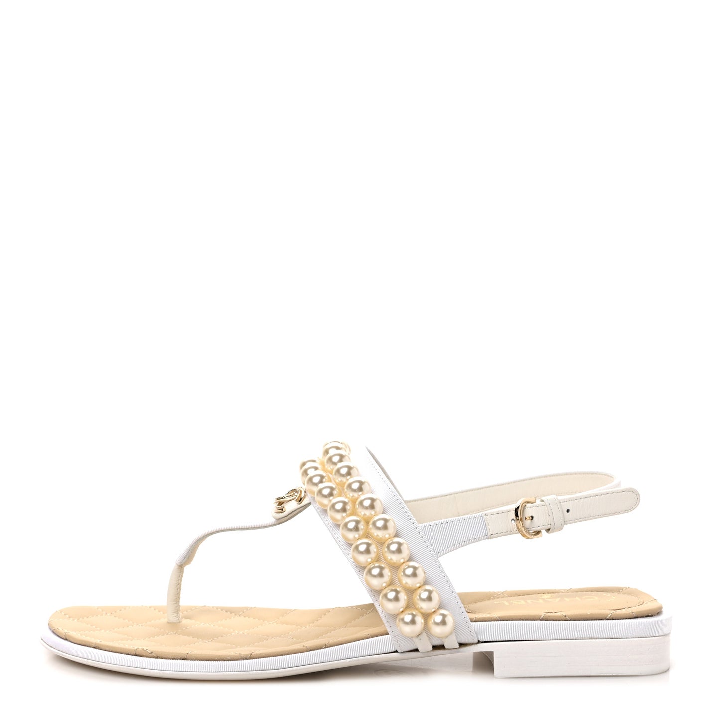 Grosgrain Pearl CC Sandals 36 White