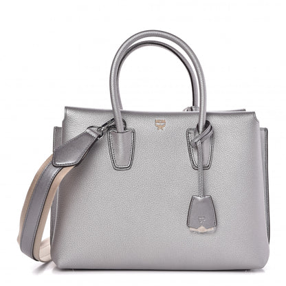 MCM Metallic Grained Calfskin Medium Milla Tote Spike Silver 1 of 7