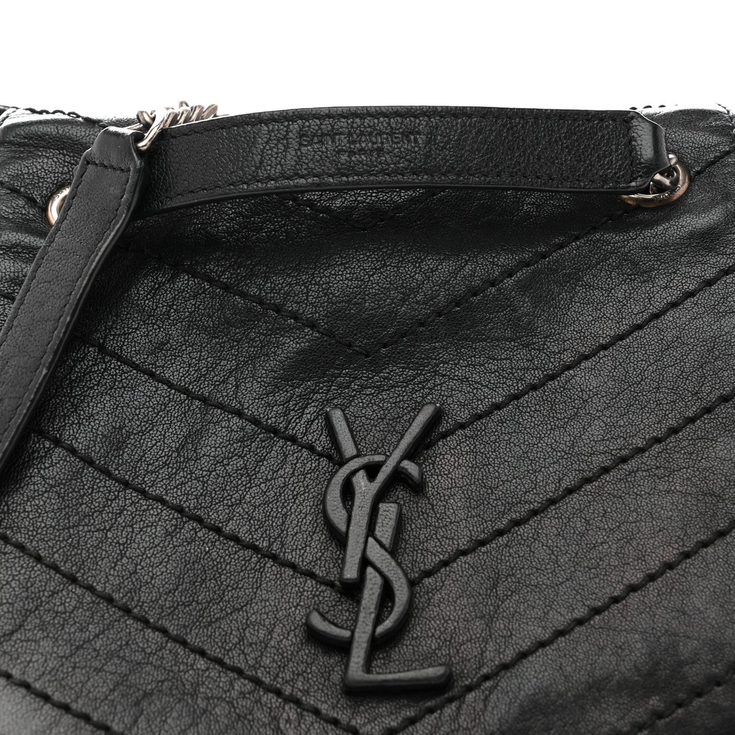 Pebbled Lambskin Chevron Monogram Small Nolita Black