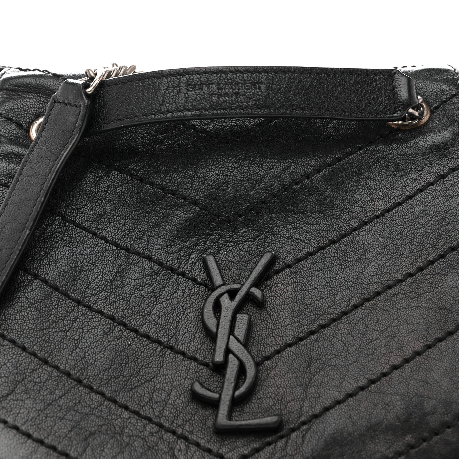 Saint Laurent Pebbled Lambskin Chevron Monogram Small Nolita Black 8 of 15