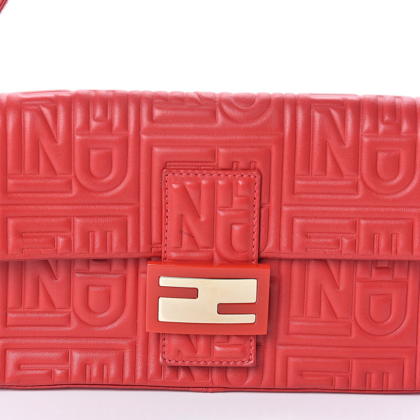 Nappa Logo Embossed Baguette Red