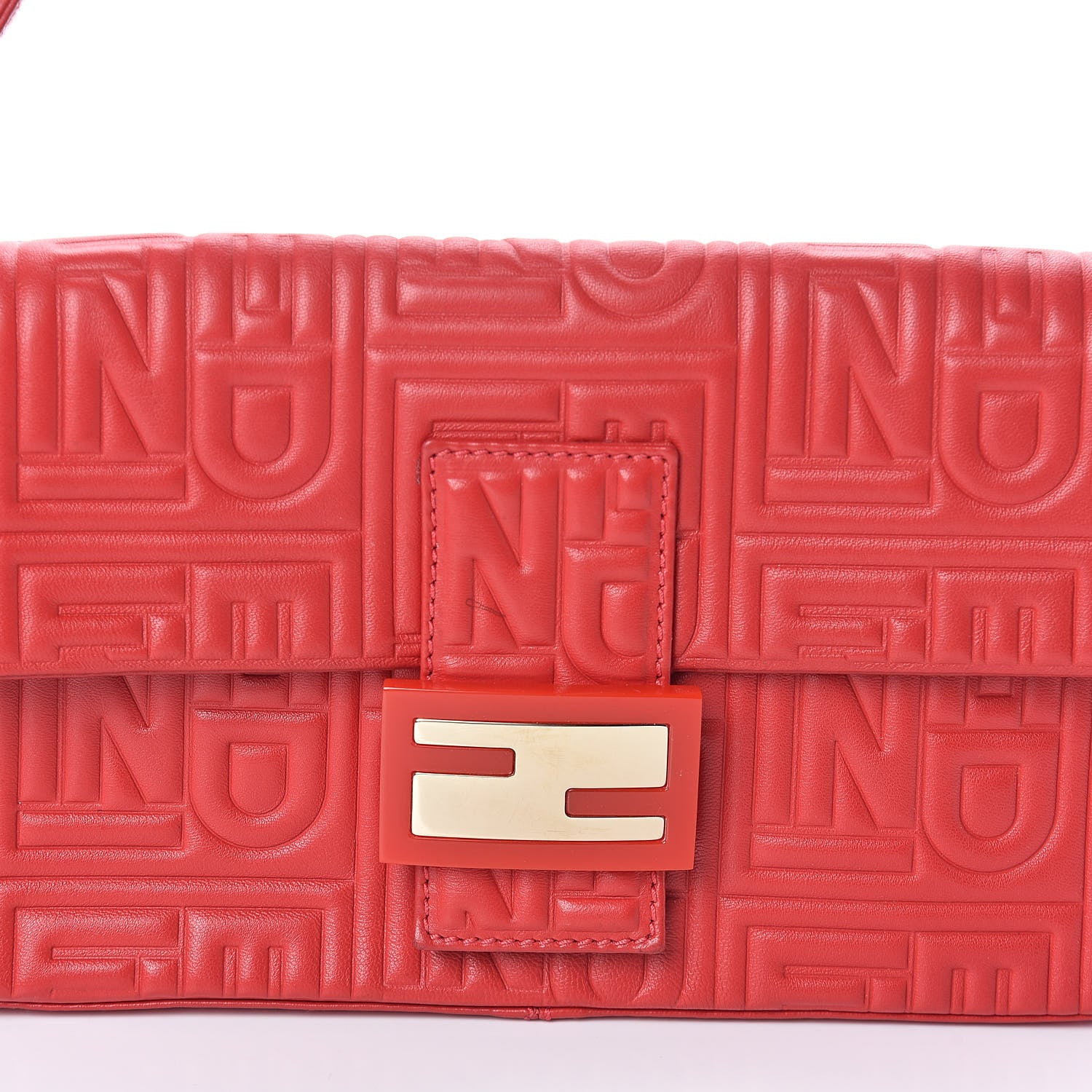Fendi Nappa Logo Embossed Baguette Red 7 of 11