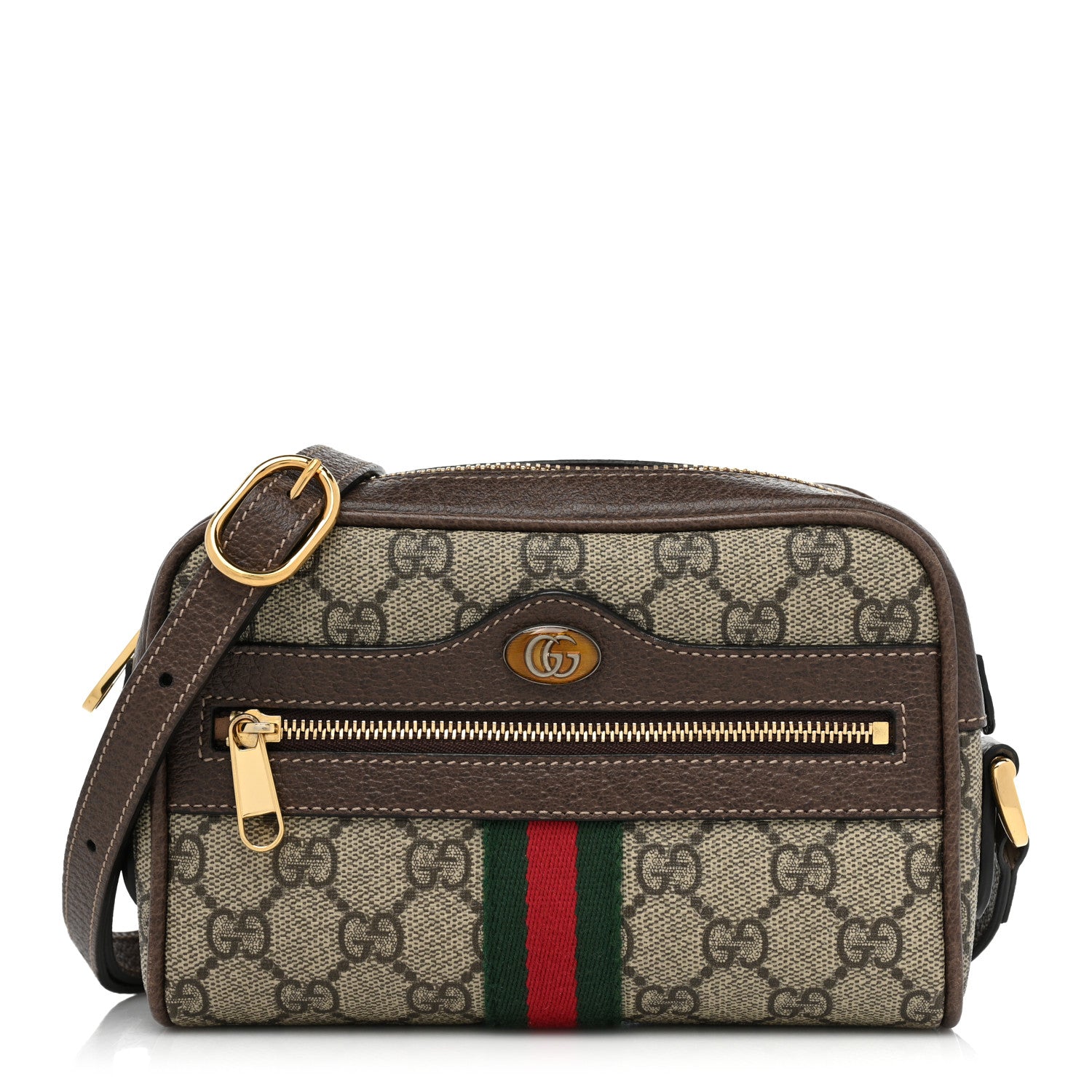 Gucci GG Supreme Monogram Web Mini Ophidia Shoulder Bag Brown 1 of 14
