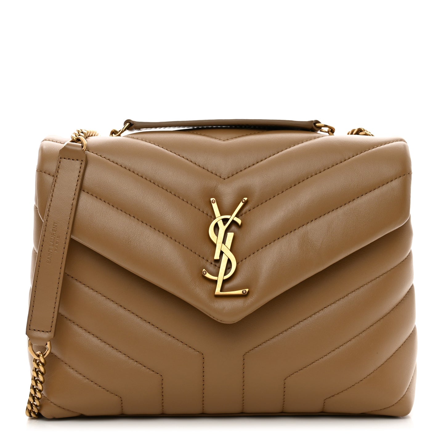 Calfskin Y Quilted Monogram Small Loulou Chain Satchel Dark Beige