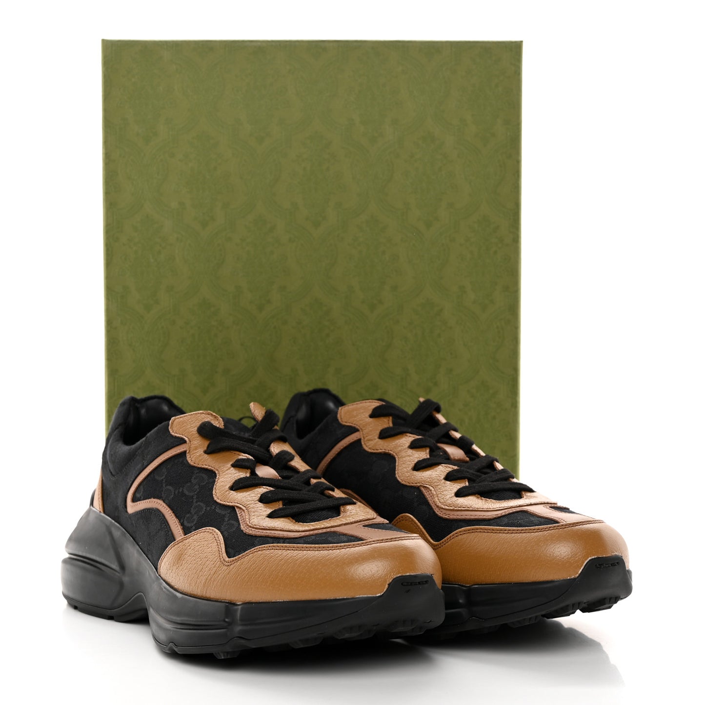 Monogram Textured Dollar Calfskin Mens Rhyton Sneakers 11 Black Khaki Beige