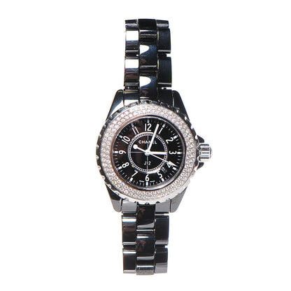 Chanel Stainless Steel Ceramic Diamond Pave Bezel 33mm J12 Quartz Watch Black 3 of 5