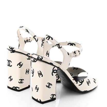 Chanel Printed Lambskin CC Sandals 40 White Black 4 of 13