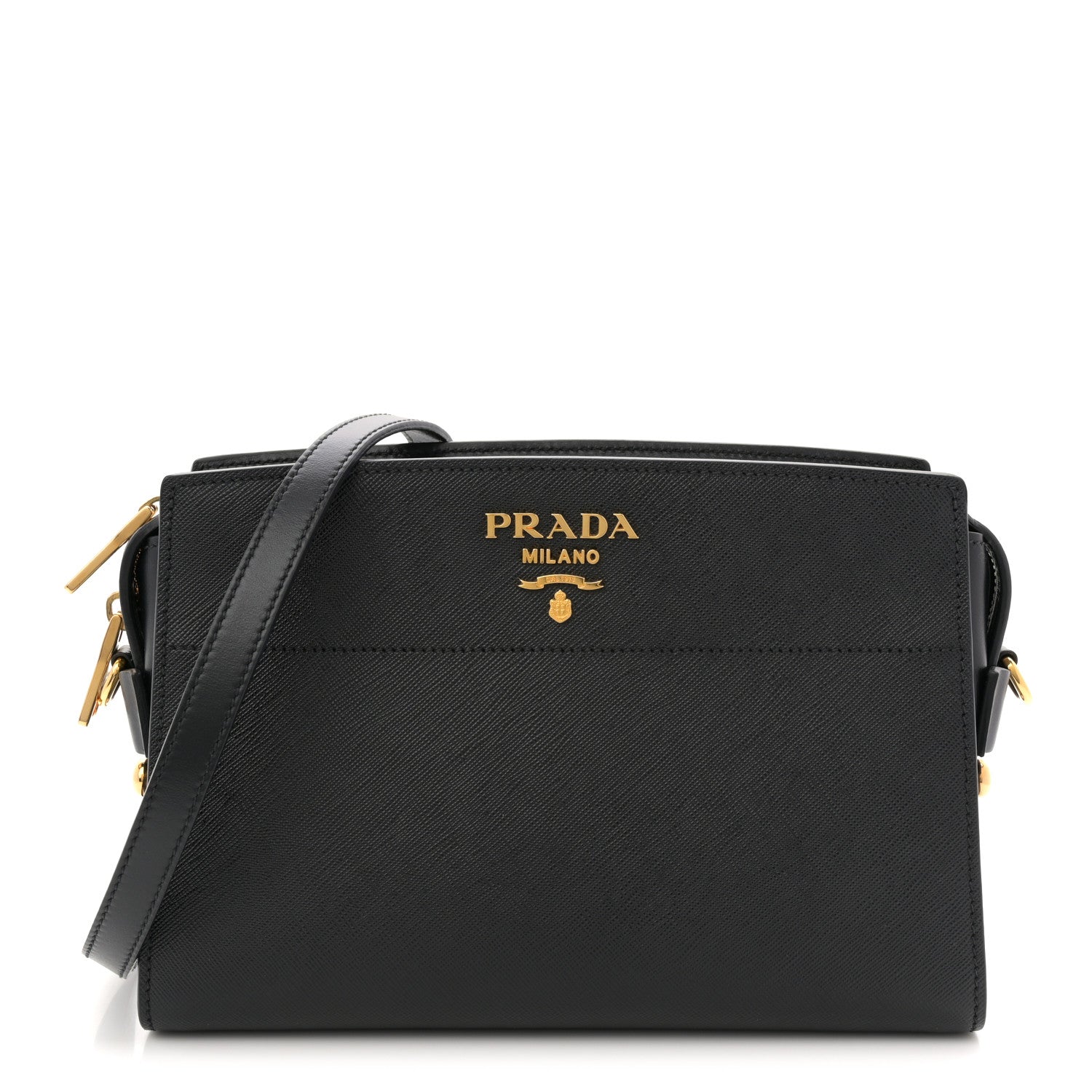 Prada Saffiano City Calfskin Esplanade Crossbody Bag Black 1 of 9