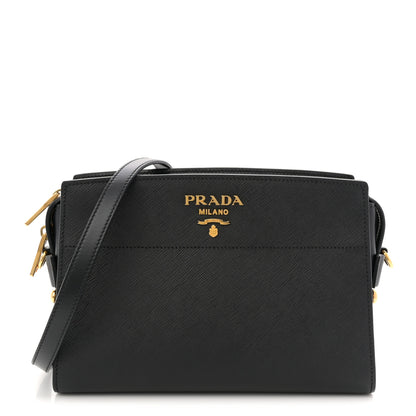 Prada Saffiano City Calfskin Esplanade Crossbody Bag Black 1 of 9