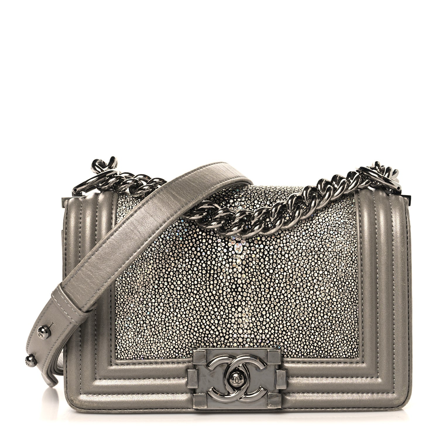 Chanel Galuchat Stingray Small Boy Flap Silver 1 of 11