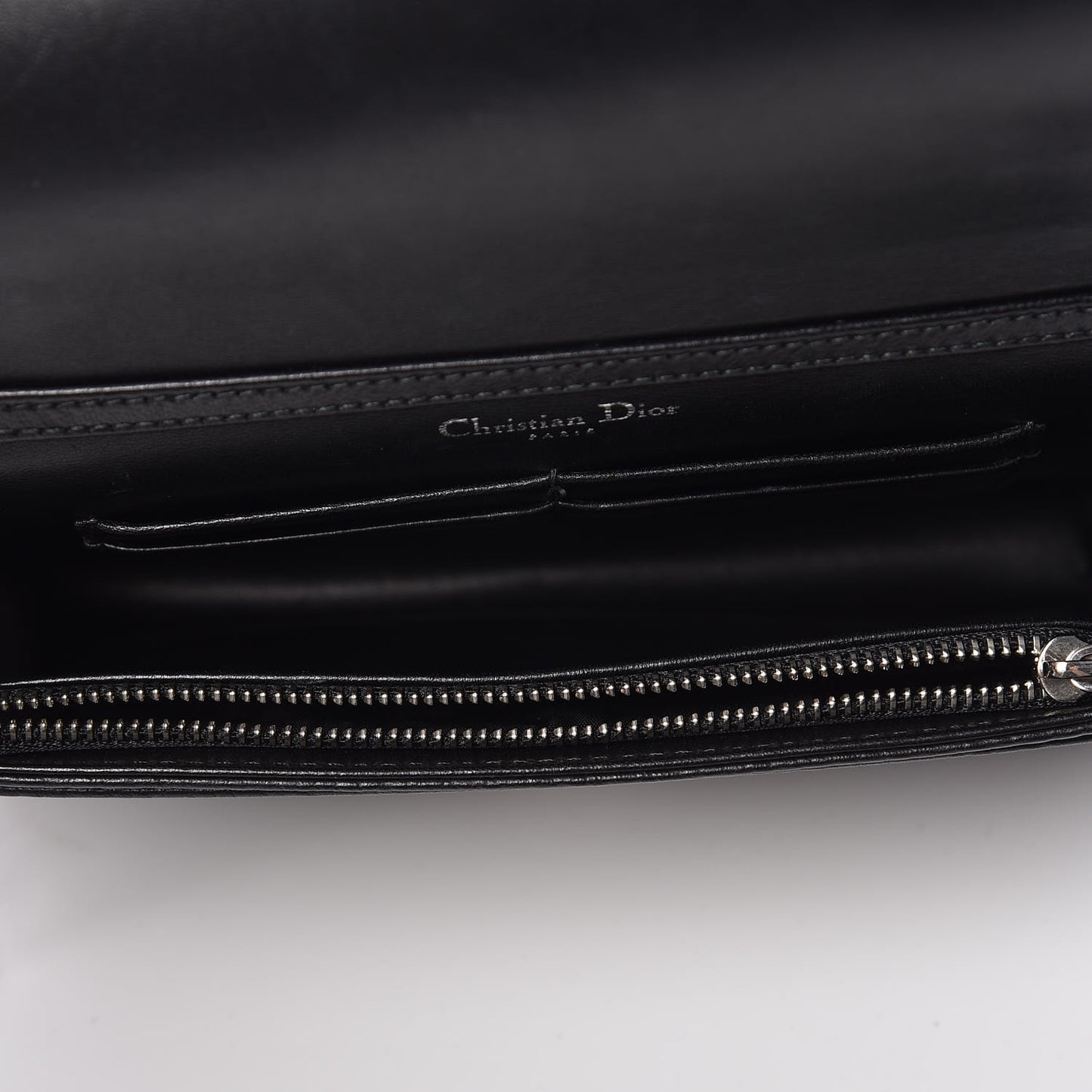 Grained Calfskin Diorama Wallet on Chain Pouch Black
