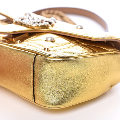 Gucci Metallic Calfskin Matelasse Studded Mini Pearly GG Marmont Shoulder Bag Gold 9 of 10
