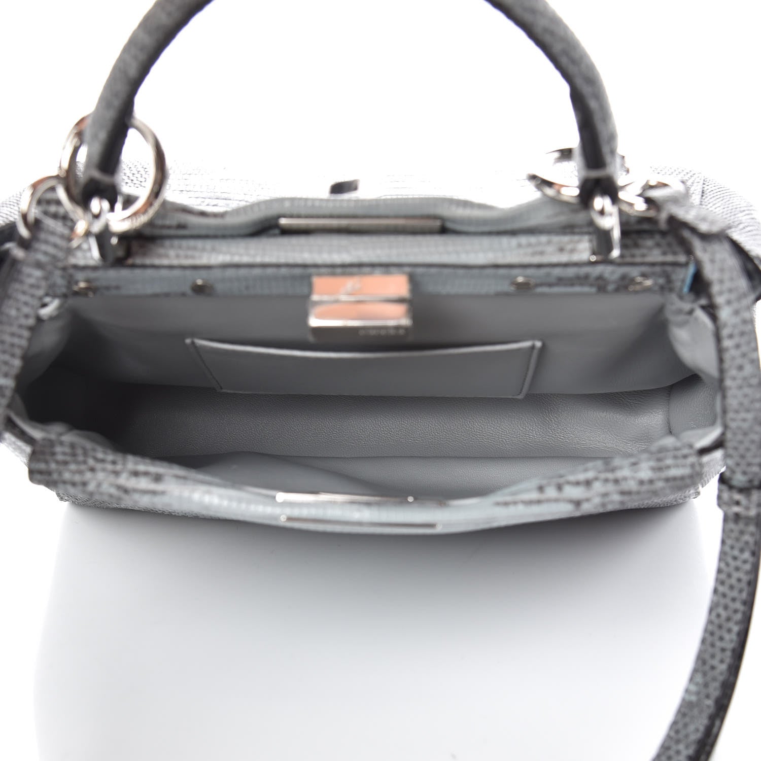 Fendi Lizard Togo Shiny Nappa Mini Peekaboo Iconic Satchel Pale Blue 6 of 11