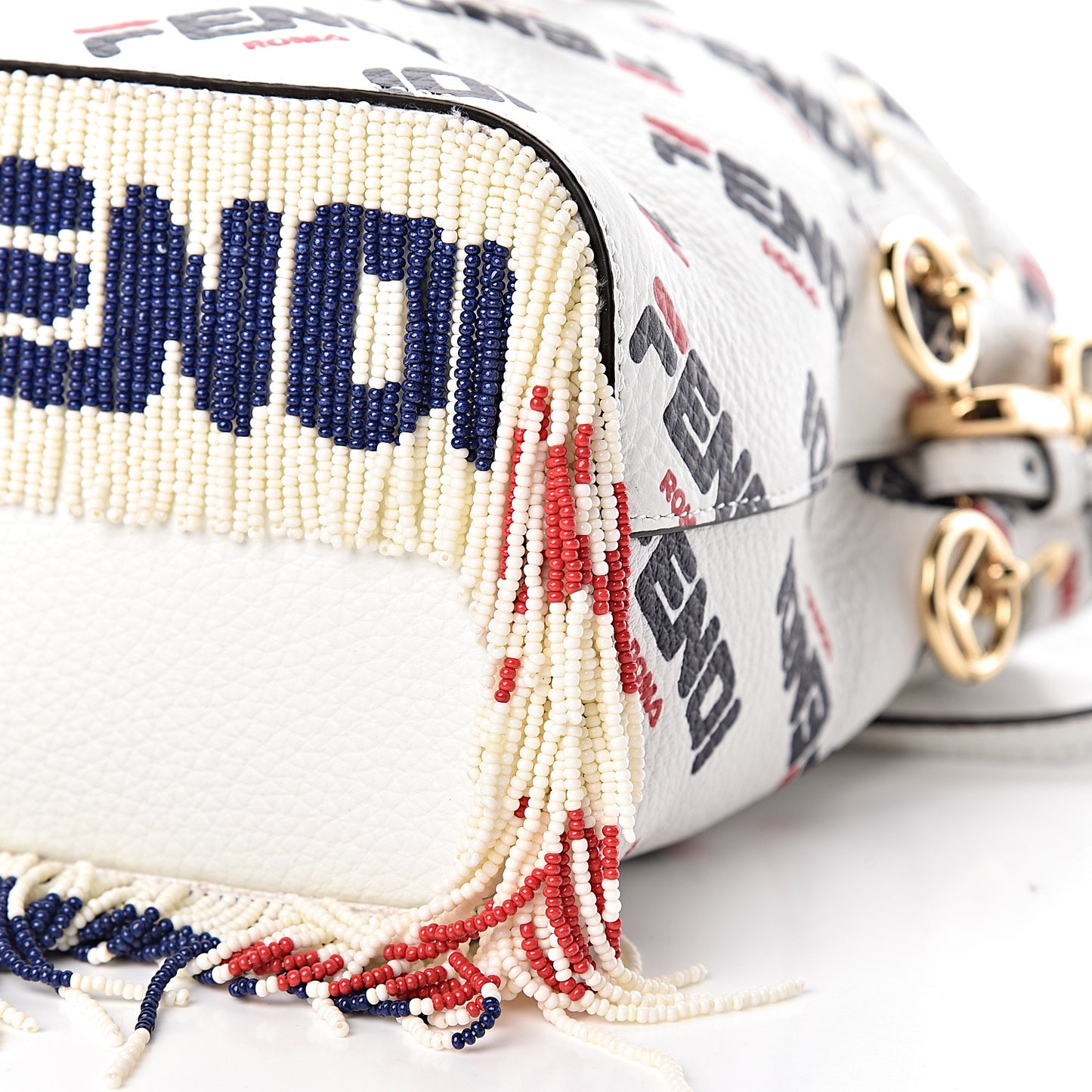X FILA Calfskin F is Fendi Mania Fringe Mini Mon Tresor Bucket Bag White