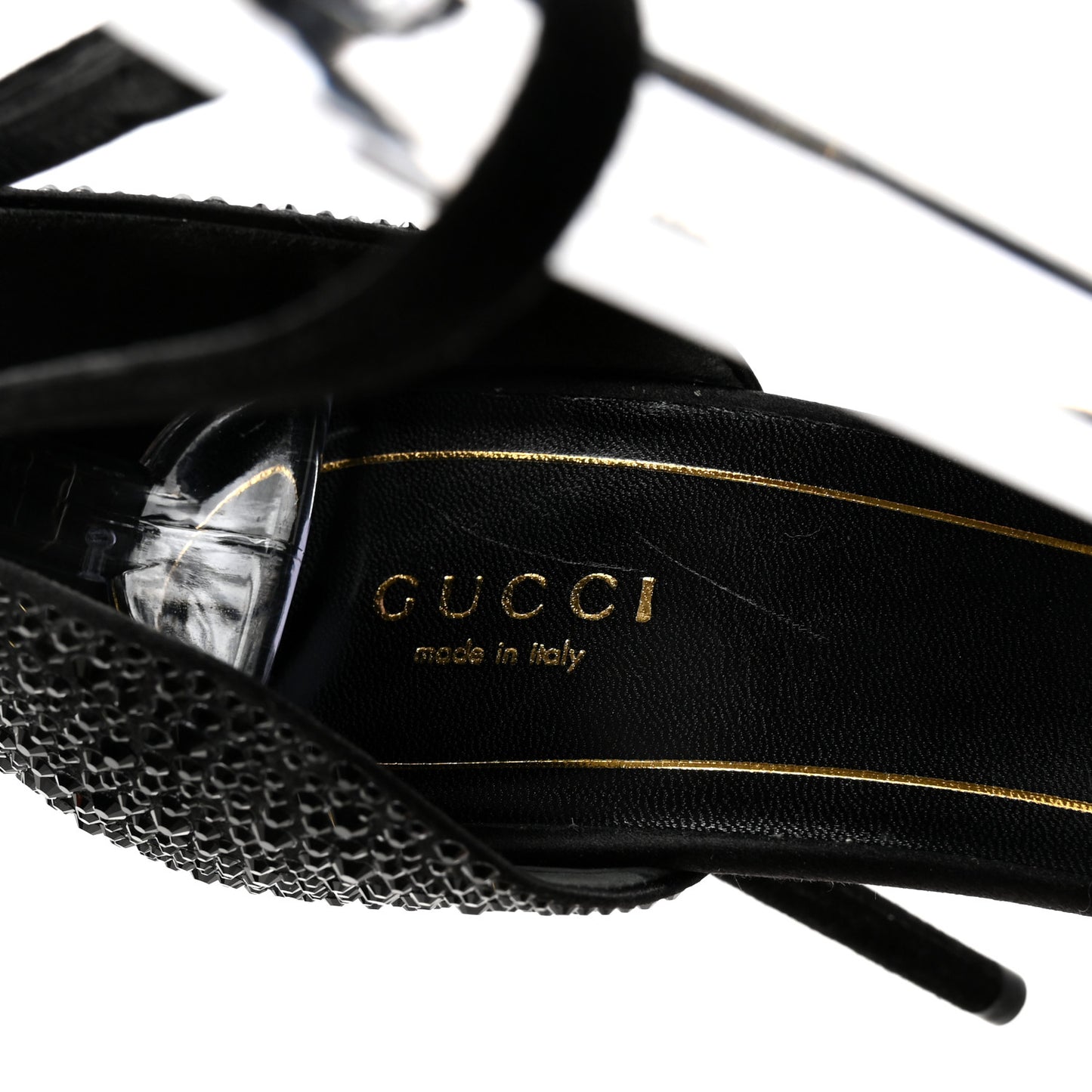 Suede Satin Crystal Ankle Strap High Heel Sandals 39.5 Black
