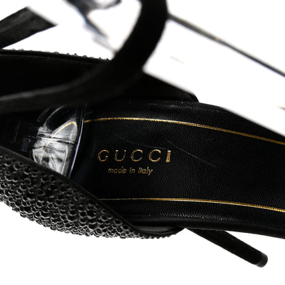 Gucci Suede Satin Crystal Ankle Strap High Heel Sandals 39.5 Black 8 of 9