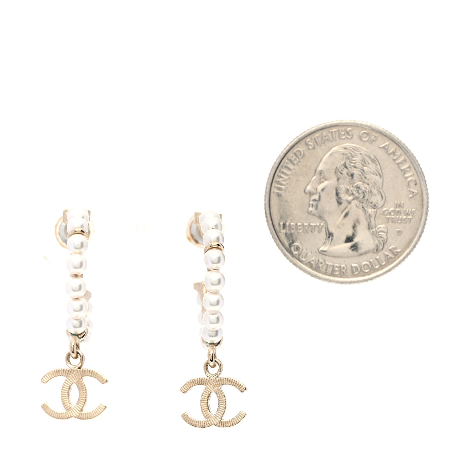Chanel Pearl Charms CC Hoop Earrings Gold 2 of 5