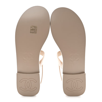 Chanel Lambskin Patent Chain CC Logo Thong Sandals 39 Beige 5 of 9