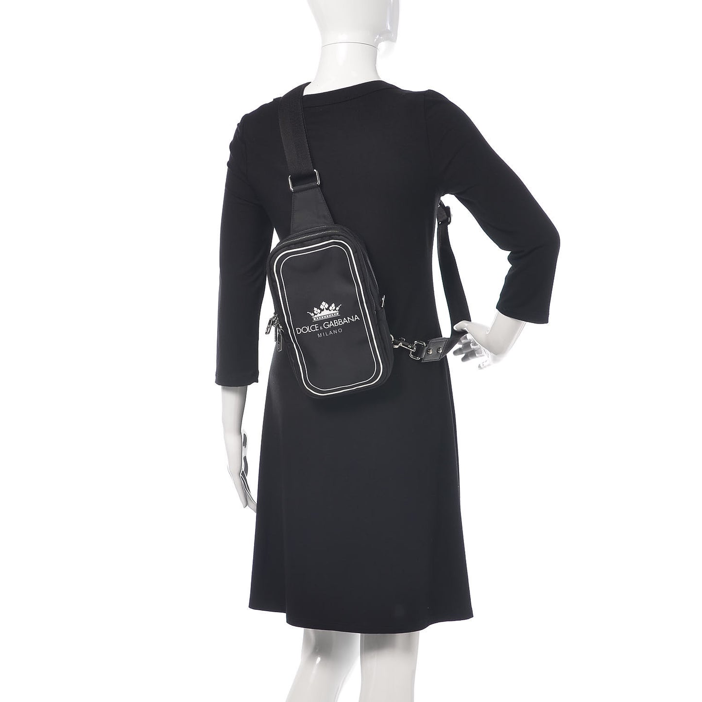Nylon Logo Crown Sling Crossbody Bag Black