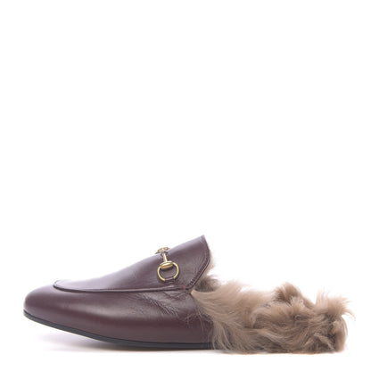 Gucci Malaga Kid Fur Womens Princetown Slippers 40 Vintage Bordeaux 1 of 8