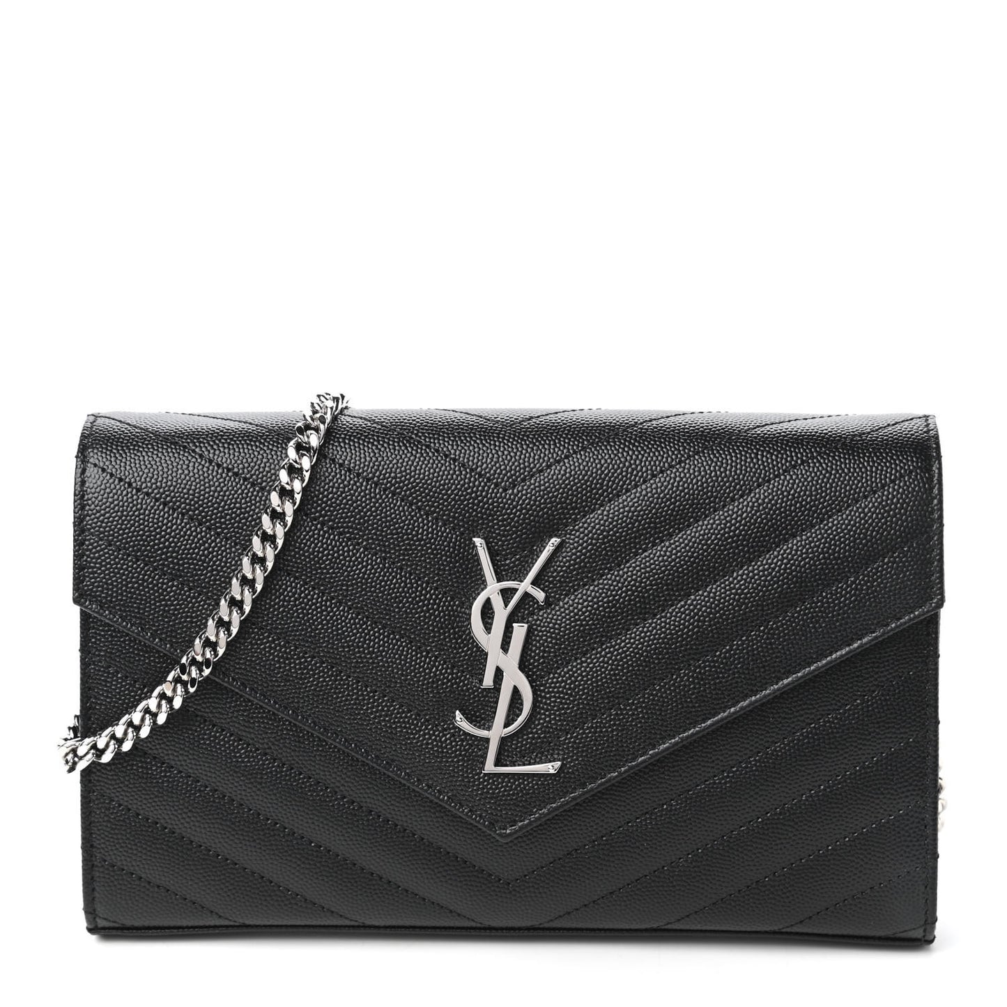 Grain De Poudre Matelasse Chevron Monogram Chain Wallet Black