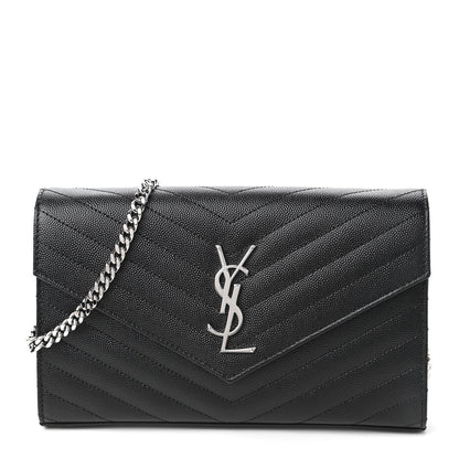 Saint Laurent Grain De Poudre Matelasse Chevron Monogram Chain Wallet Black 1 of 10