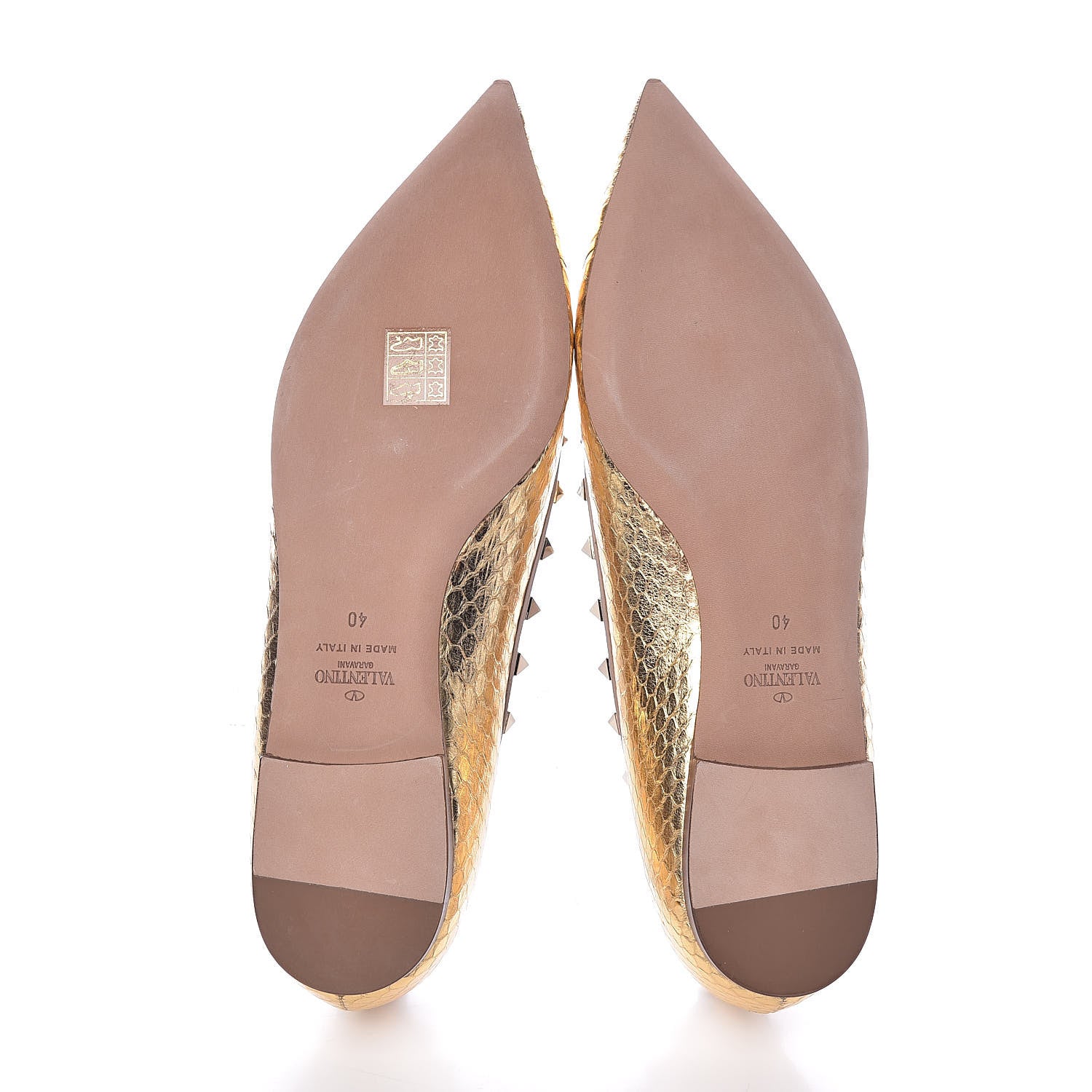 Valentino Garavani Metallic Watersnake Rockstud Ballerina Flats 40 Gold Poudre 5 of 10