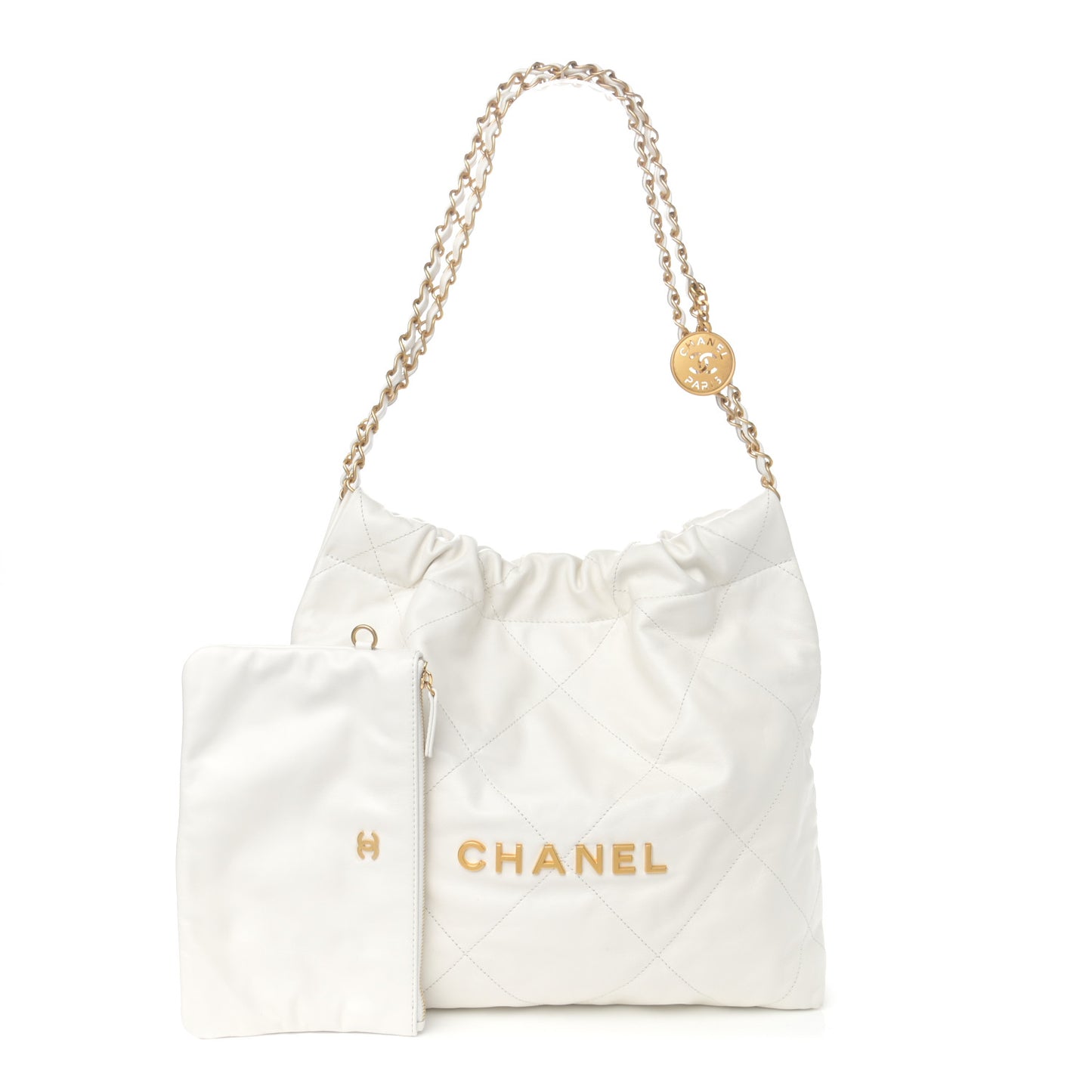 Shiny Calfskin Quilted Small Chanel 22 White