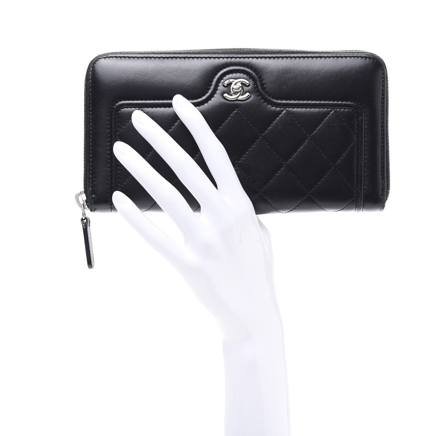 Chanel Lambskin Quilted Zip Around Wallet Black 2 of 10