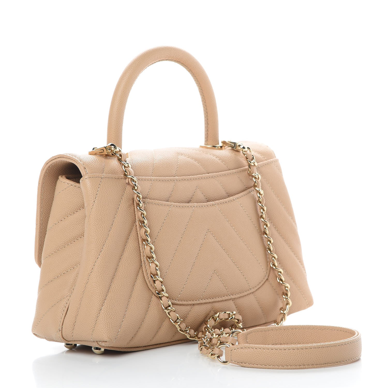 Chanel Caviar Chevron Quilted Mini Coco Handle Flap Beige 3 of 11