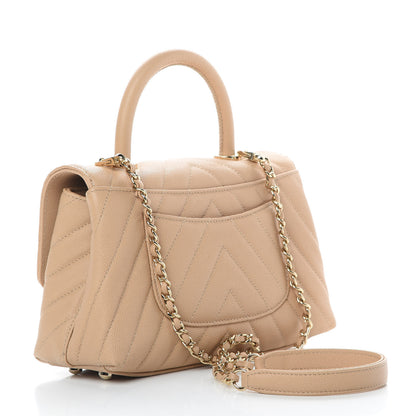 Chanel Caviar Chevron Quilted Mini Coco Handle Flap Beige 3 of 11