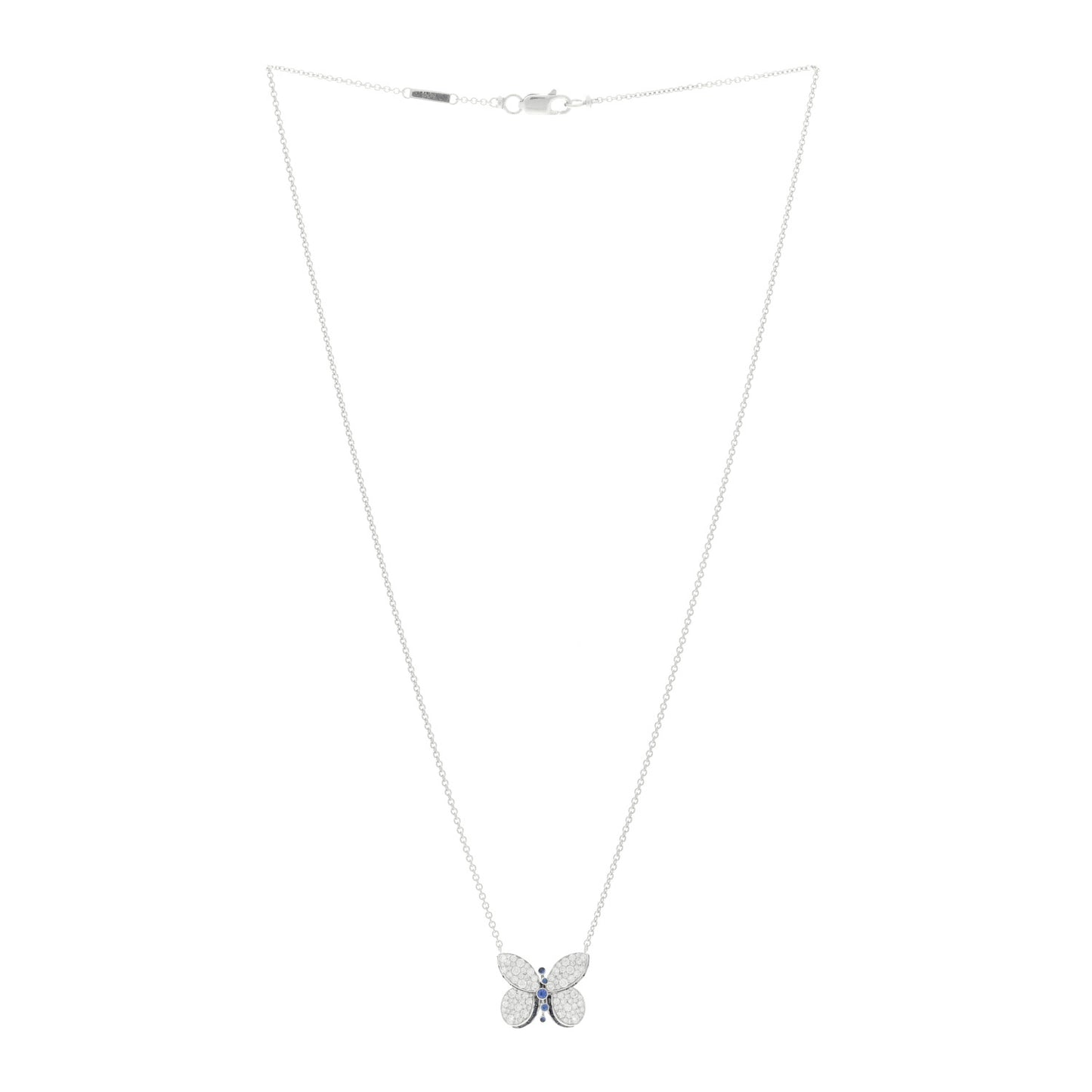 18K White Gold Diamond Blue Sapphire Baby Princess Butterfly Pendant Necklace