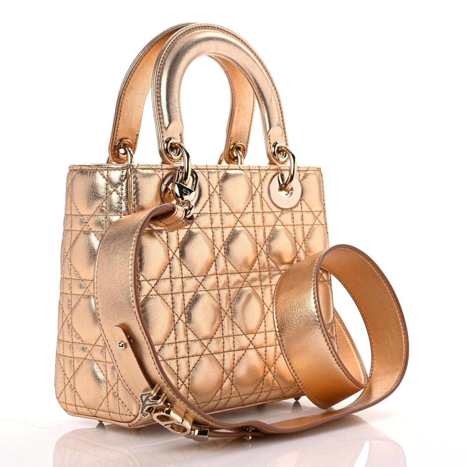 Christian Dior Metallic Calfskin Cannage Small My ABCDior Lady Dior Gold 3 of 14