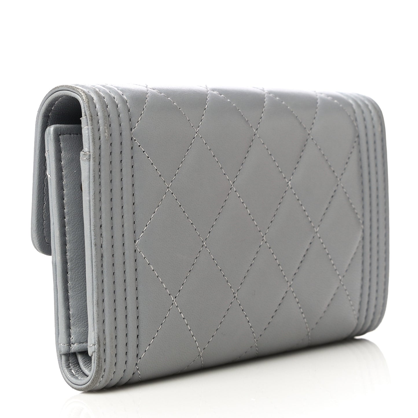 Lambskin Quilted Medium Boy Flap Wallet Grey