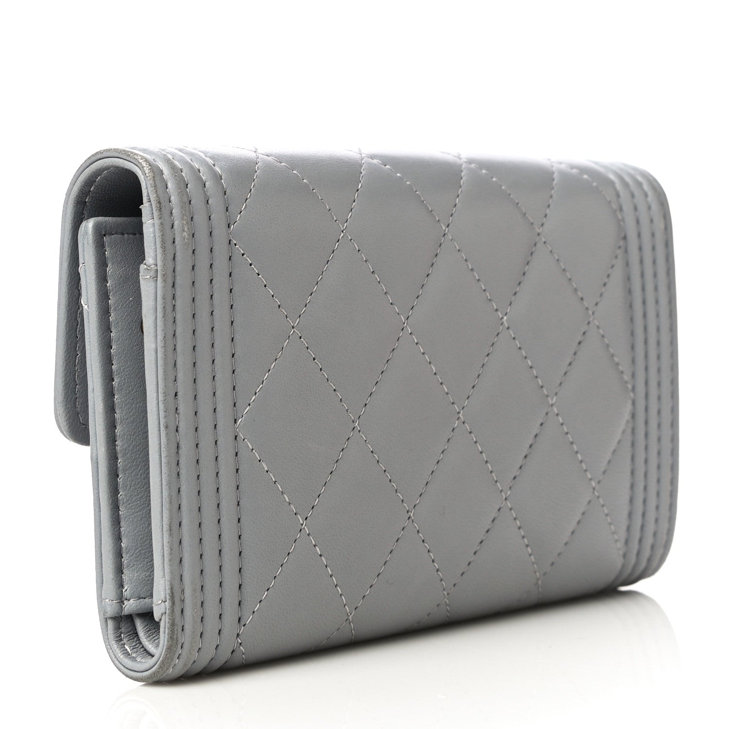Chanel Lambskin Quilted Medium Boy Flap Wallet Grey 3 of 13