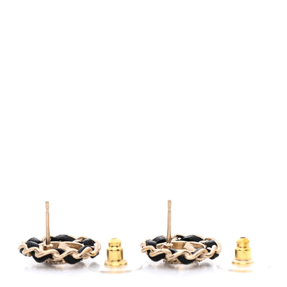 Chanel Crystal Lambskin Chain CC Stud Earrings Black Gold 3 of 5